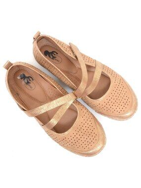 GC Shoes Women's 9.5 WIDE Hook & Loop Ballet Flats Comfort Flat Shoes Strappy